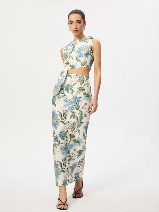 Commense Dresses & Skirts - Commense/Size Large
Floral Cutout Maxi Dress in Cream and Blue
